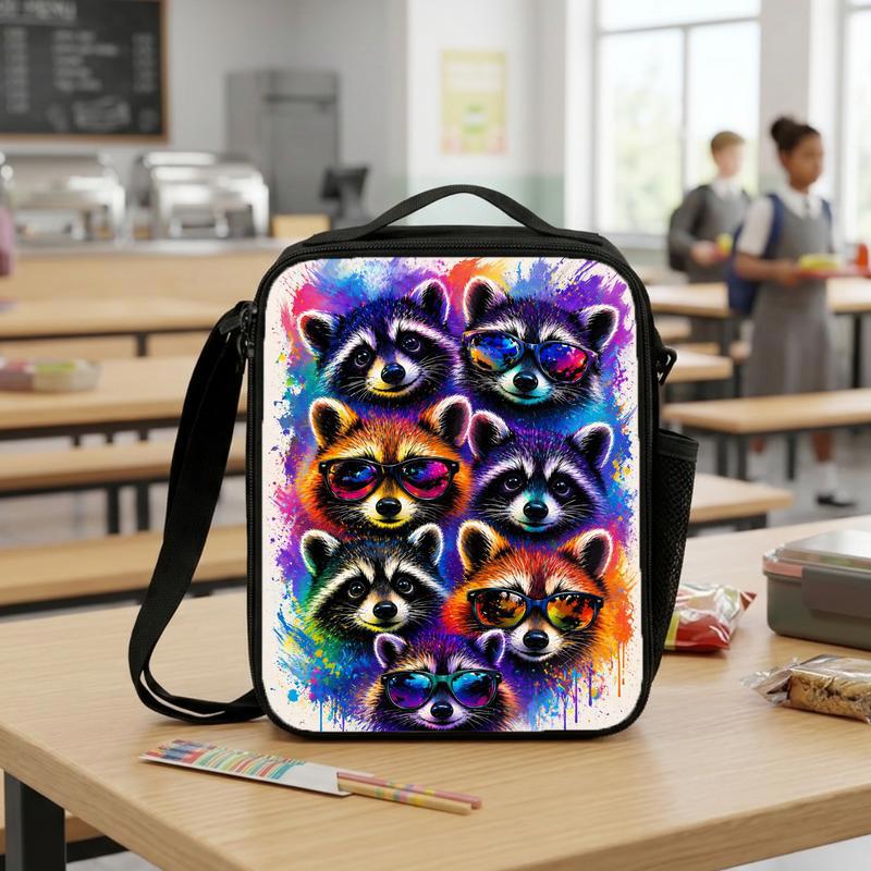 Colorful Raccoon Pattern Lunch Bag - Kids Back To School Fun Lunch Box Bag Colorful Raccoon Pattern Lunch Bag - Kids Back To School Fun Lunch Box Bag