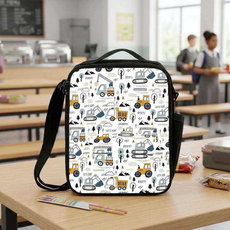 Construction Vehicles Lunch Bag For Kids - Pattern Back To School Style Lunch Box Bag