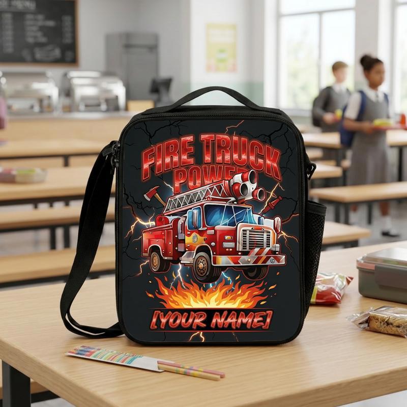 Cool Fire Truck School Lunch Bag - Kids Firefighter Truck Design Lunch Box Bag