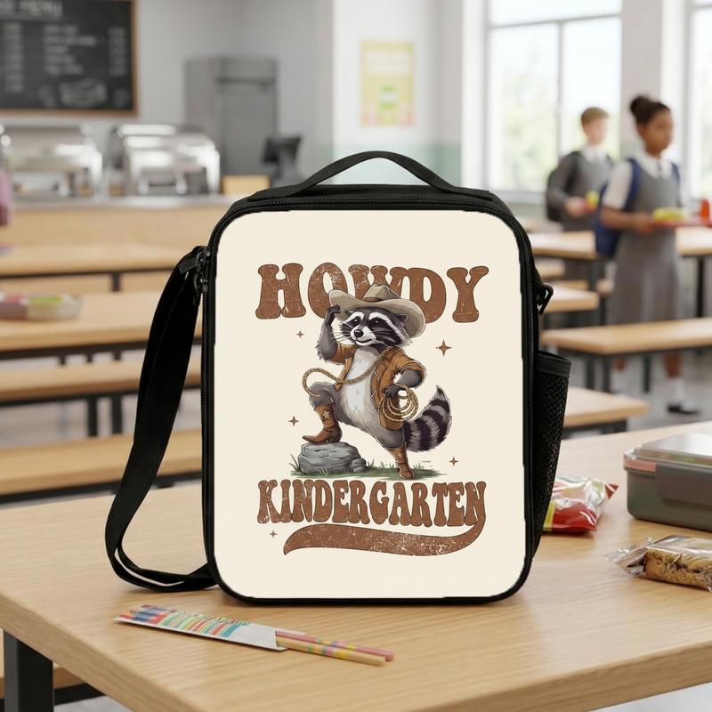 Cowboy Raccoon Lunch Bag Kids - Howdy Kindergarten Back To School Lunch Box Bag