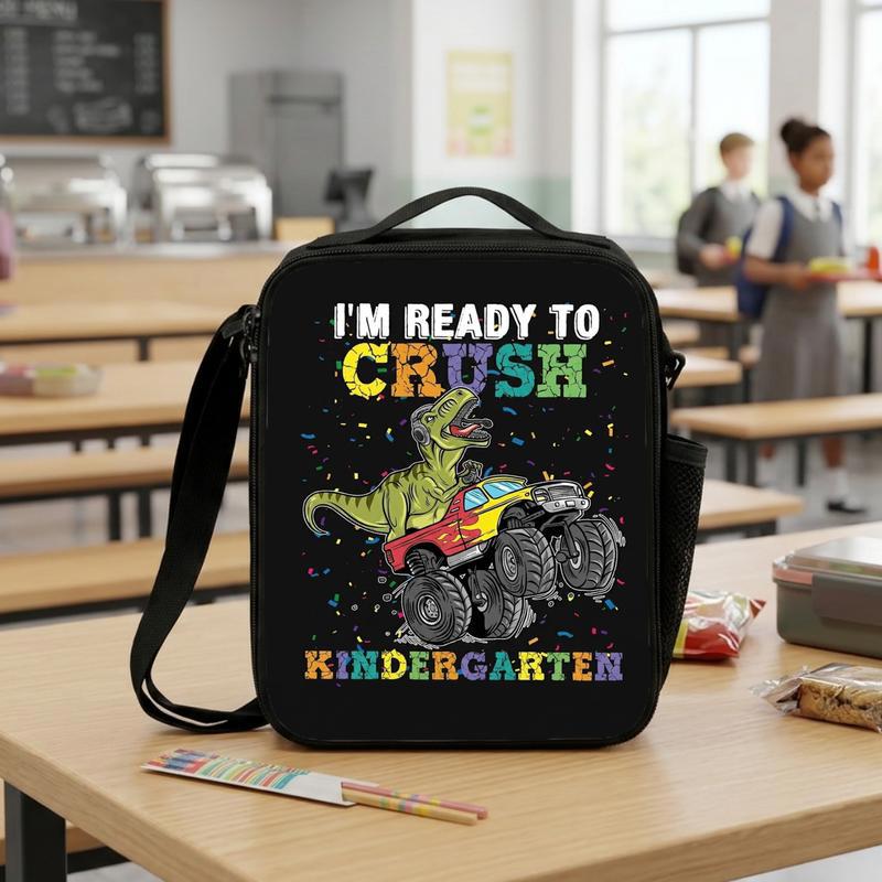 Crush Kindergarten Dino Monster Truck Lunch Bag - Back To School Fun Lunch Box Bag Crush Kindergarten Dino Monster Truck Lunch Bag - Back To School Fun Lunch Box Bag