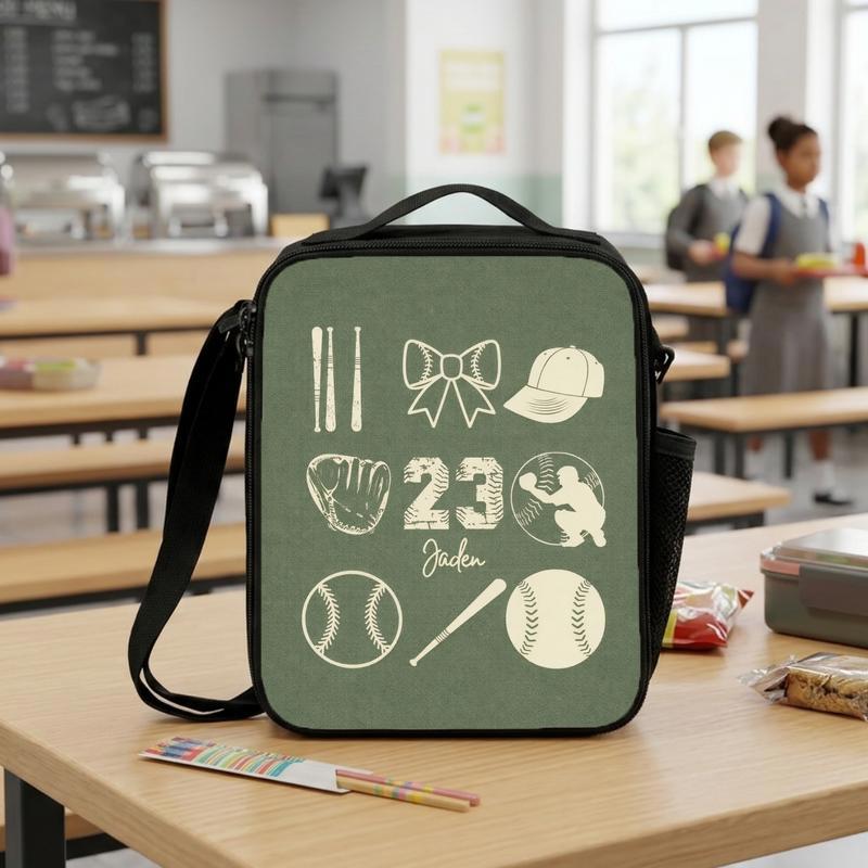 Custom Baseball Lunch Bag - Name And Number Sports Icons Lunch Box Bag