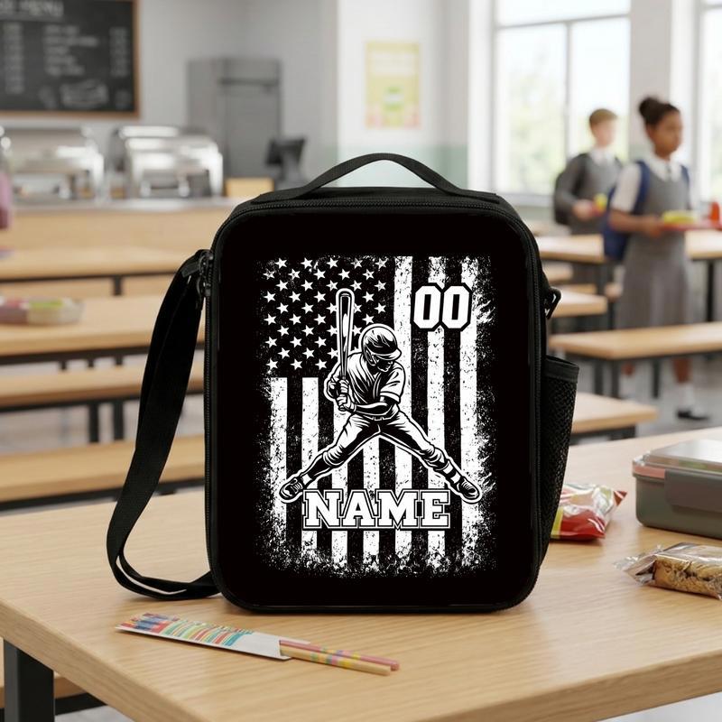 Custom Baseball Lunch Bag - Name Number USA Flag Player Lunch Box Bag Custom Baseball Lunch Bag - Name Number USA Flag Player Lunch Box Bag