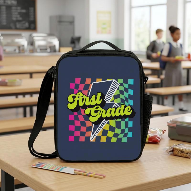 Custom Grade Retro Rainbow Checkerboard - Trendy School Lunch Bag Lunch Box Bag Custom Grade Retro Rainbow Checkerboard - Trendy School Lunch Bag Lunch Box Bag