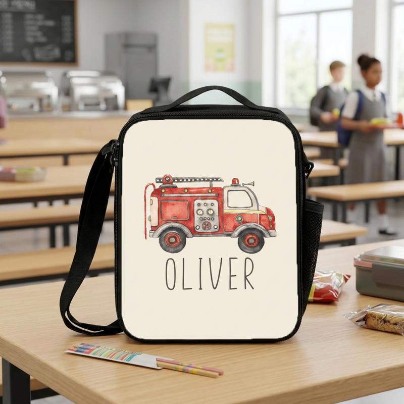 Custom Name Fire Truck Lunch Bag - Kids Back To School Gift Lunch Box Bag Custom Name Fire Truck Lunch Bag - Kids Back To School Gift Lunch Box Bag