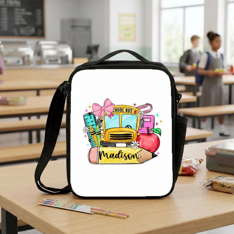 Custom Name Lunch Bag - Cute School Bus Back To School Lunch Box Bag Custom Name Lunch Bag - Cute School Bus Back To School Lunch Box Bag