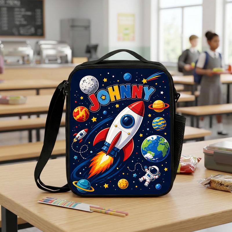 Custom Name Lunch Bag Kids - Rocket Back To School Lunch Box Bag