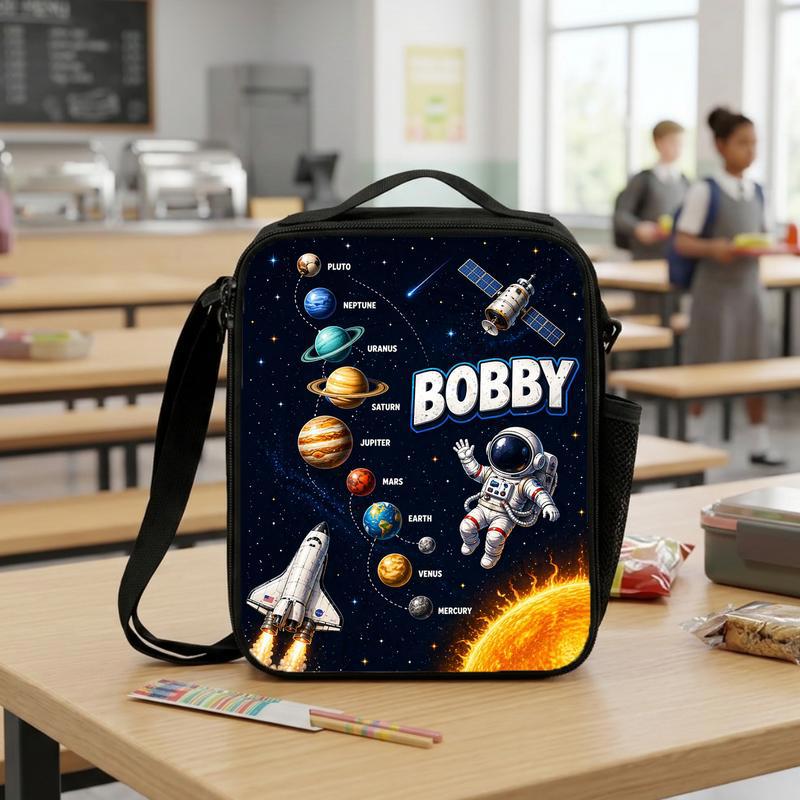 Custom Name Lunch Bag Kids - Solar System Space Explorer Lunch Box Bag
