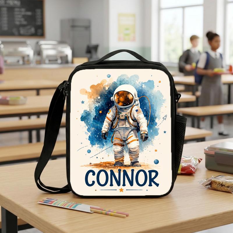 Custom Name Lunch Bag Kids - Space Astronaut Galaxy Design Lunch Box Bag