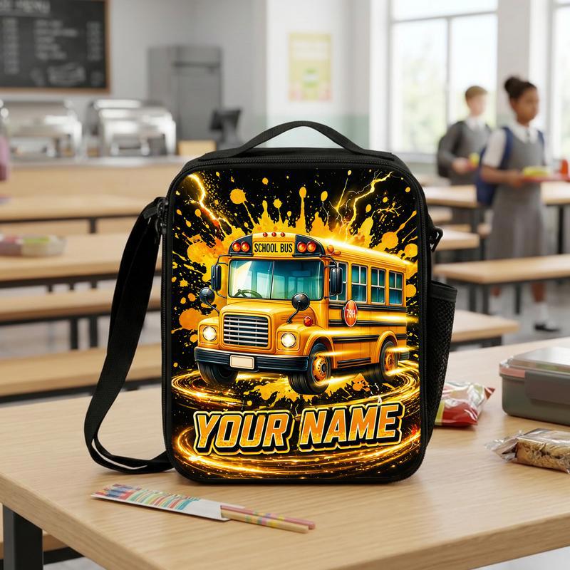 Custom Name School Bus Lunch Bag - Bright Back To School Kids Lunch Box Bag Custom Name School Bus Lunch Bag - Bright Back To School Kids Lunch Box Bag