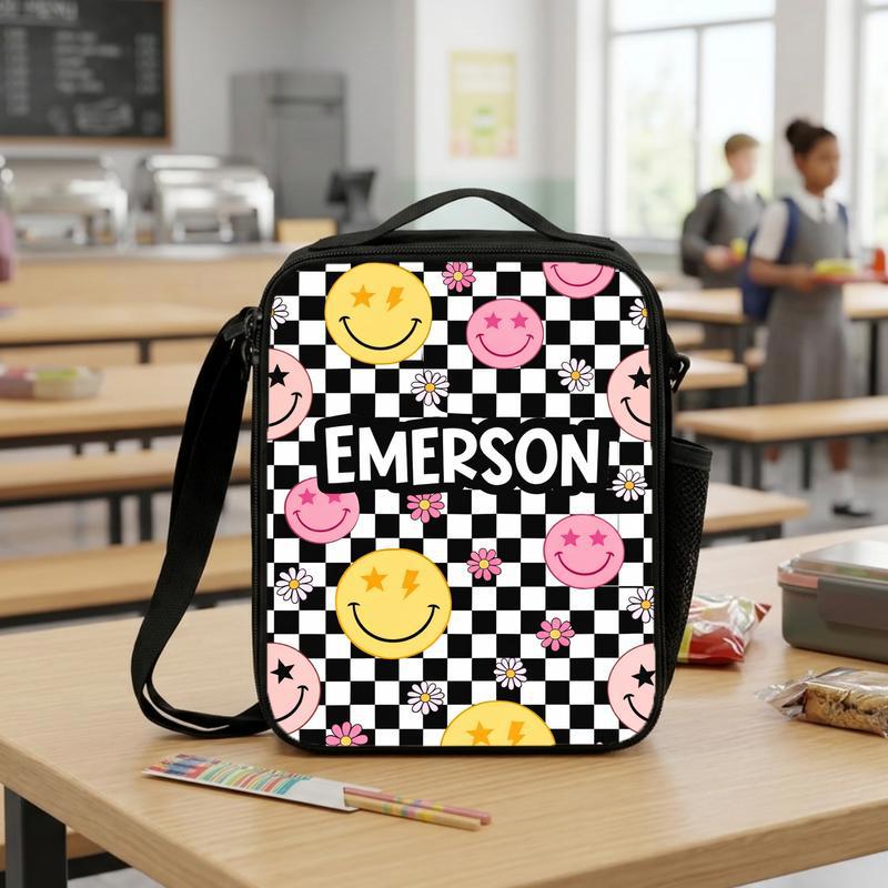 Custom Name Smiley Lunch Bag - Personalized Kids School Lunch Box Bag