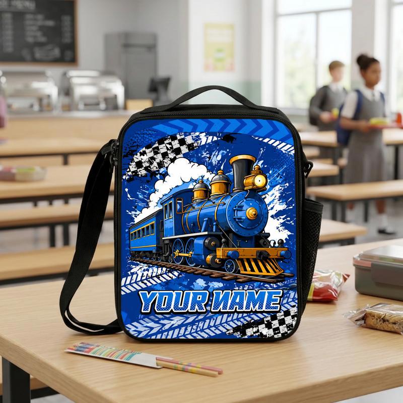 Custom Name Train Lunch Bag - Cool Blue Train School Design Lunch Box Bag Custom Name Train Lunch Bag - Cool Blue Train School Design Lunch Box Bag
