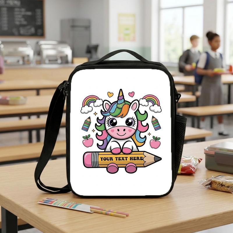 Custom Name Unicorn Lunch Bag - Pencil School Theme Lunch Box Bag