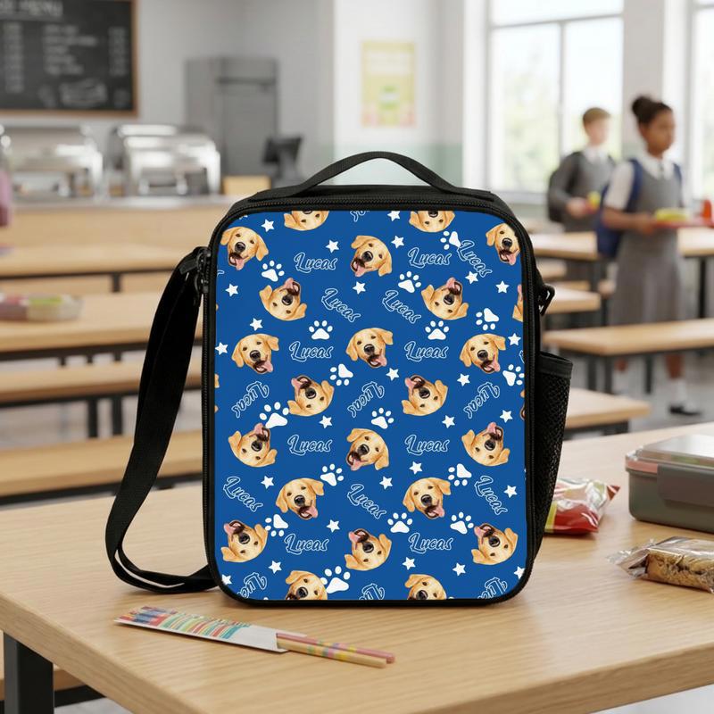Custom Pet Photo Backpack_ Personalized Dog_Cat Face Gift Set, Back To School Gift Lunch Box Bag