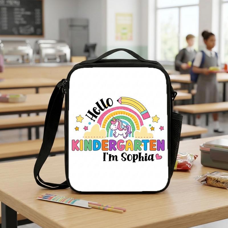 Custom Rainbow Unicorn Lunch Bag - Kids Name Design Lunch Box Bag