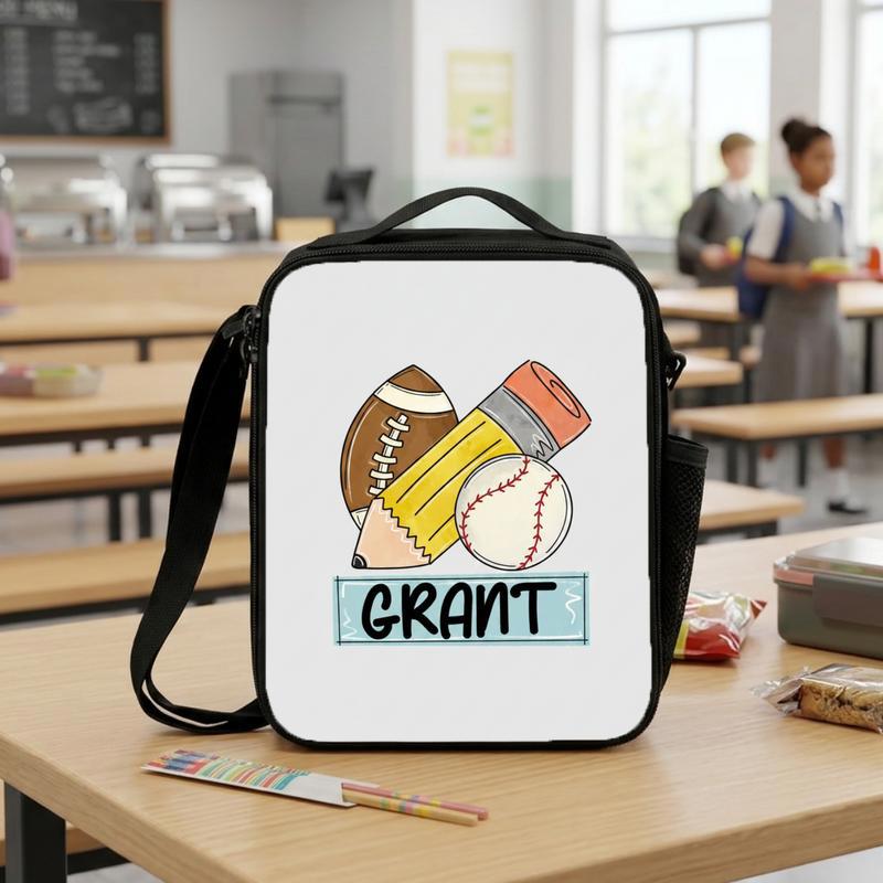 Custom Sports Lunch Bag - Baseball Football School Kids Bag Lunch Box Bag