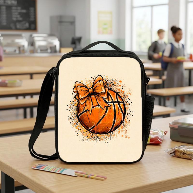 Cute Basketball Bow Lunch Bag - Back To School Girl Sport Style Lunch Box Bag