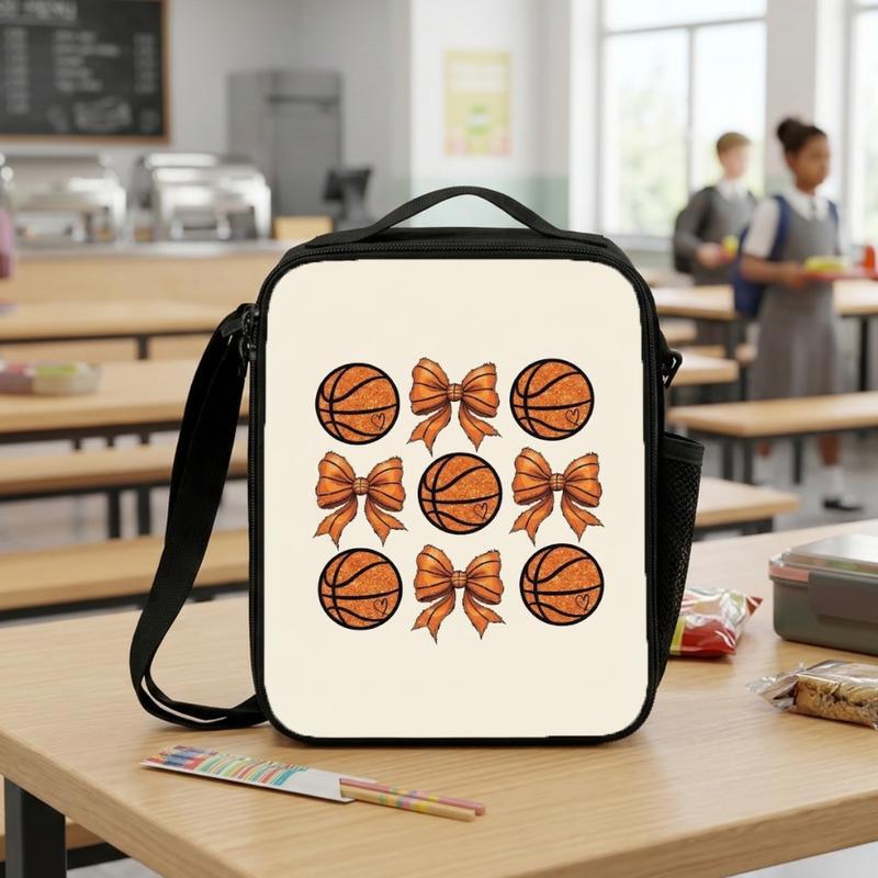 Cute Basketball Pattern Lunch Bag - Back To School Bow Design Lunch Box Bag Cute Basketball Pattern Lunch Bag - Back To School Bow Design Lunch Box Bag
