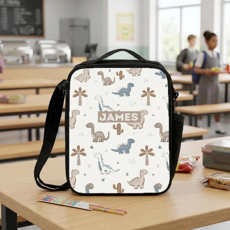 Cute Dinosaur Pattern Lunch Bag With Name - Kids School Look Lunch Box Bag Cute Dinosaur Pattern Lunch Bag With Name - Kids School Look Lunch Box Bag
