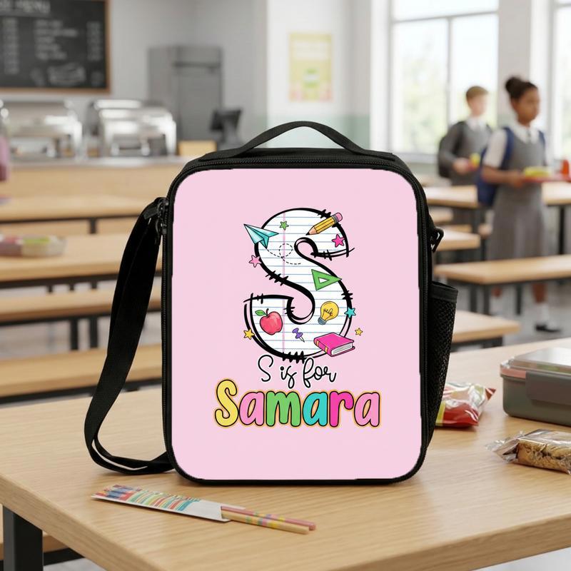 Cute Kindergarten Lunch Bag For Girls - Custom Initial Name Design Lunch Box Bag