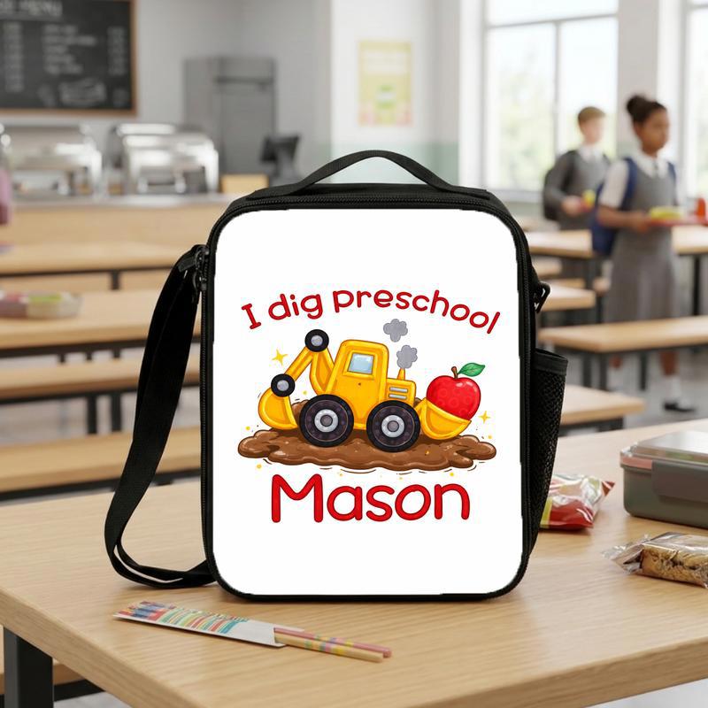 Cute Personalized Excavator Lunch Bag For Kids - I Dig Preschool Lunch Box Bag Cute Personalized Excavator Lunch Bag For Kids - I Dig Preschool Lunch Box Bag