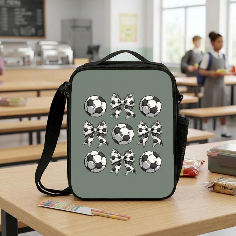 Cute Soccer Bow Pattern Lunch Bag - Girls School Design Lunch Box Bag Cute Soccer Bow Pattern Lunch Bag - Girls School Design Lunch Box Bag