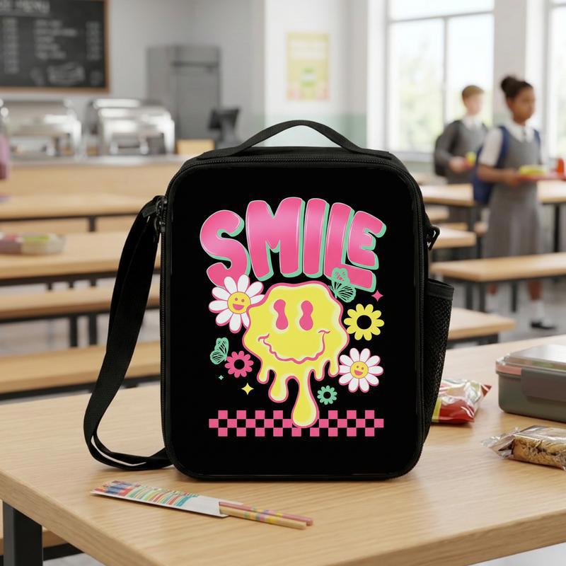 Drippy Smiley Lunch Bag - Cool Retro School Style Kids Lunch Box Bag Drippy Smiley Lunch Bag - Cool Retro School Style Kids Lunch Box Bag