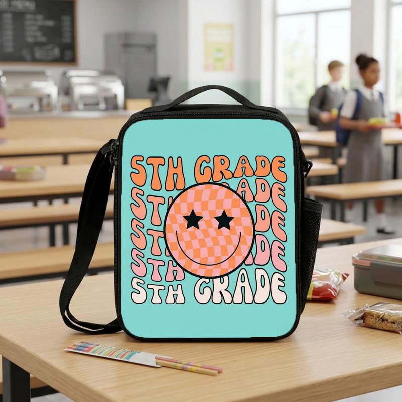 Elementary School Custom Grade Lunch Bag - Retro Happy Face Style Lunch Box Bag