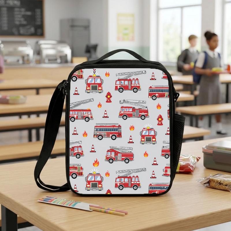 Fire Truck Pattern Lunch Bag - Kids Firefighter Back To School Lunch Box Bag Fire Truck Pattern Lunch Bag - Kids Firefighter Back To School Lunch Box Bag