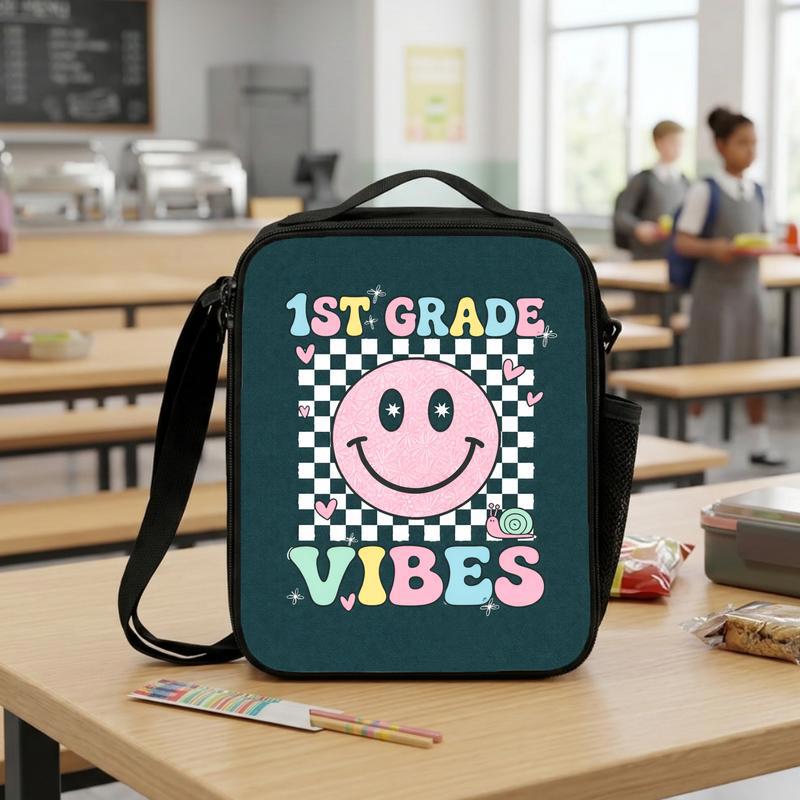 First Grade Lunch Bag For Girls - Cute Smiley School Style Lunch Box Bag