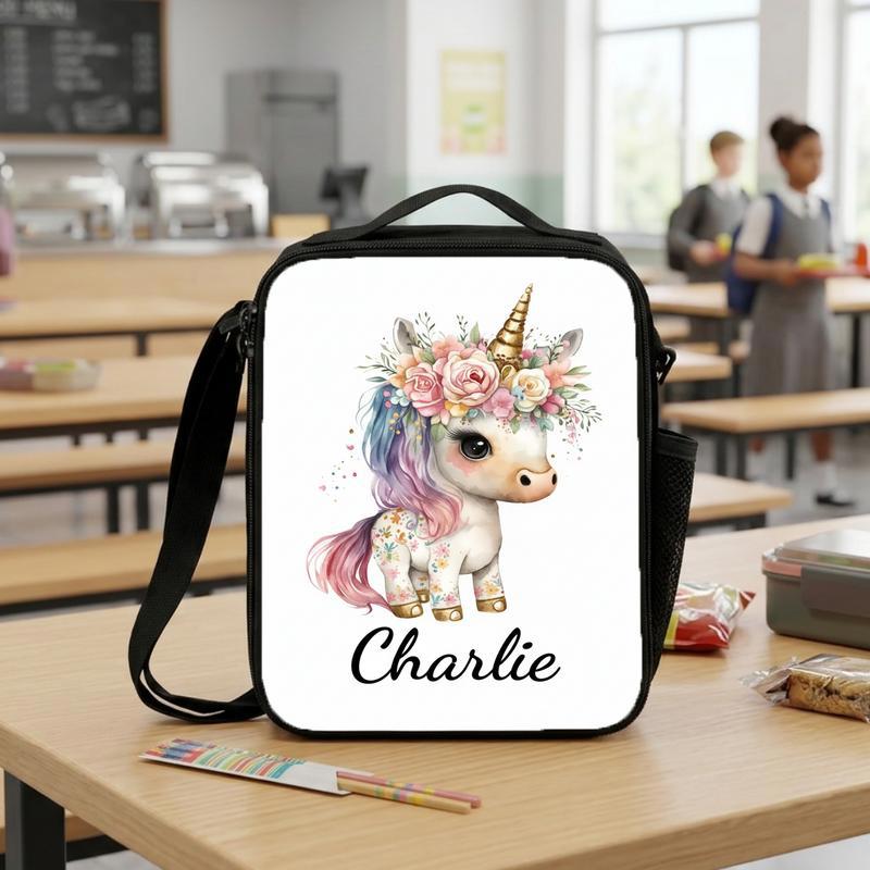 Floral Unicorn Lunch Bag - Custom Name Cute Kids Lunch Box Bag