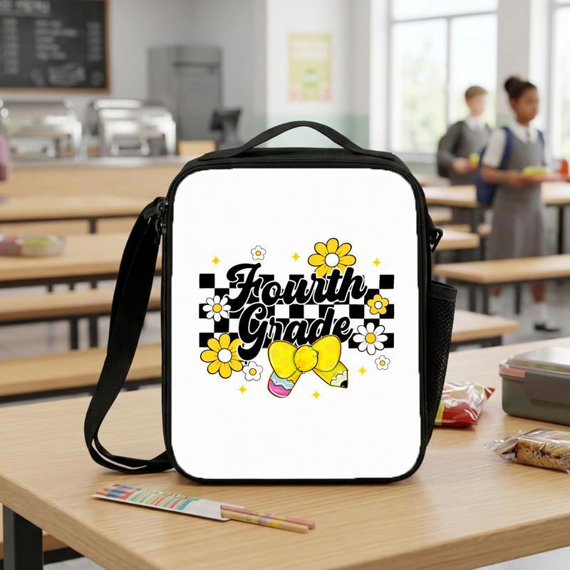 Fourth Grade Daisy Bow Checkerboard - Cute Kids Lunch Bag Lunch Box Bag Fourth Grade Daisy Bow Checkerboard - Cute Kids Lunch Bag Lunch Box Bag
