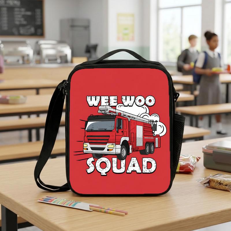 Fun Fire Truck School Lunch Bag For Kids - Wee Woo Squad Lunch Box Bag