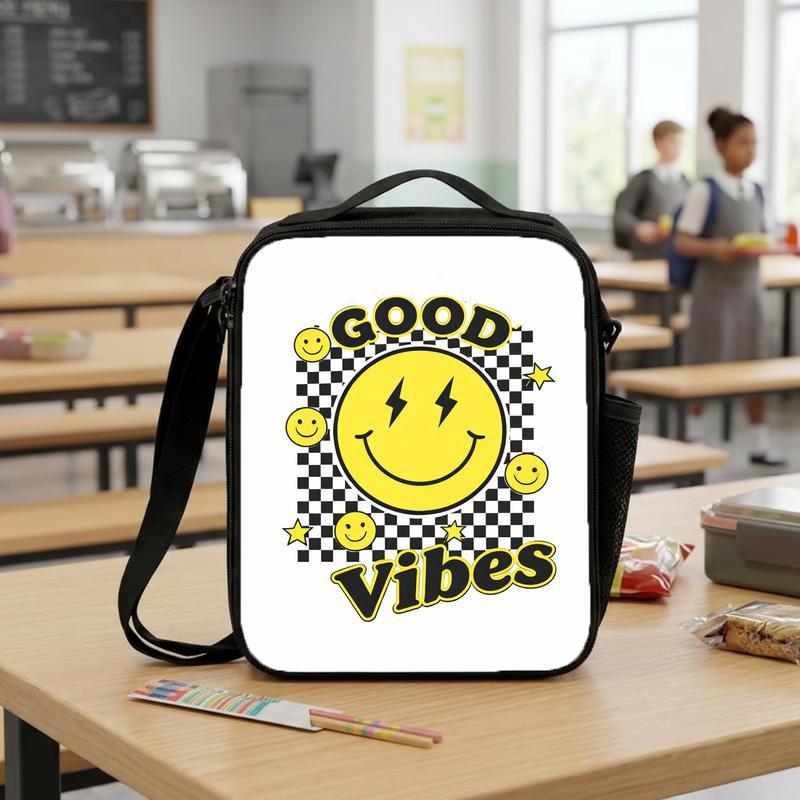 Good Vibes Smiley Lunch Bag - Retro Kids School Style Lunch Box Bag