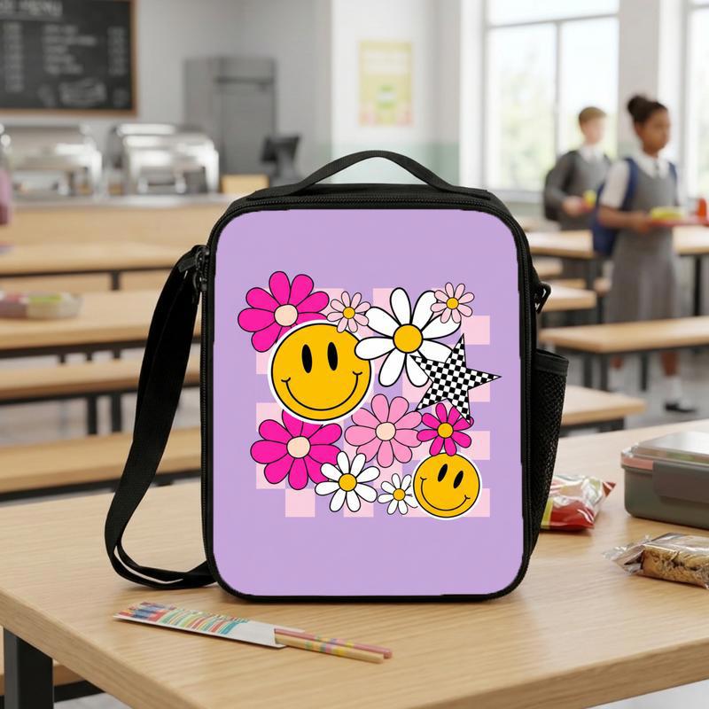 Groovy Daisy Smiley Lunch Bag - Retro Girls School Style Lunch Box Bag Groovy Daisy Smiley Lunch Bag - Retro Girls School Style Lunch Box Bag