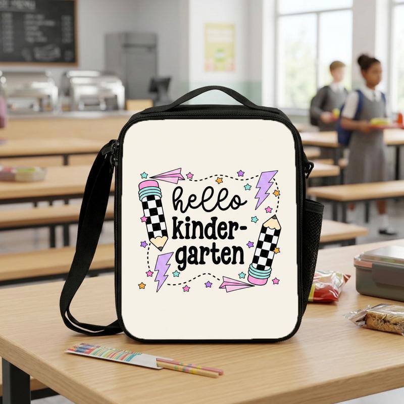 Hello Kindergarten Lunch Bag - Retro Checkerboard School Style Lunch Box Bag
