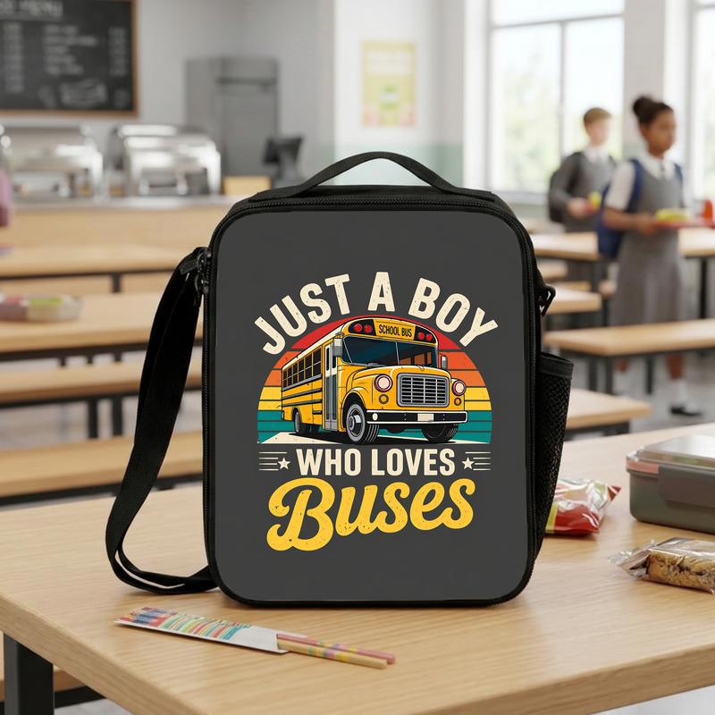 Just A Boy Who Loves Buses Lunch Bag - Back To School Kids Style Lunch Box Bag Just A Boy Who Loves Buses Lunch Bag - Back To School Kids Style Lunch Box Bag