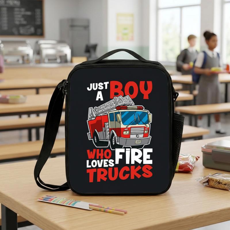 Kids Firefighter Lunch Bag - Just A Boy Fire Truck Design Lunch Box Bag Kids Firefighter Lunch Bag - Just A Boy Fire Truck Design Lunch Box Bag