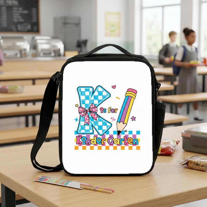 Kindergarten Girl K Letter Checkerboard Lunch Bag - Sweet Back To School Design Lunch Box Bag