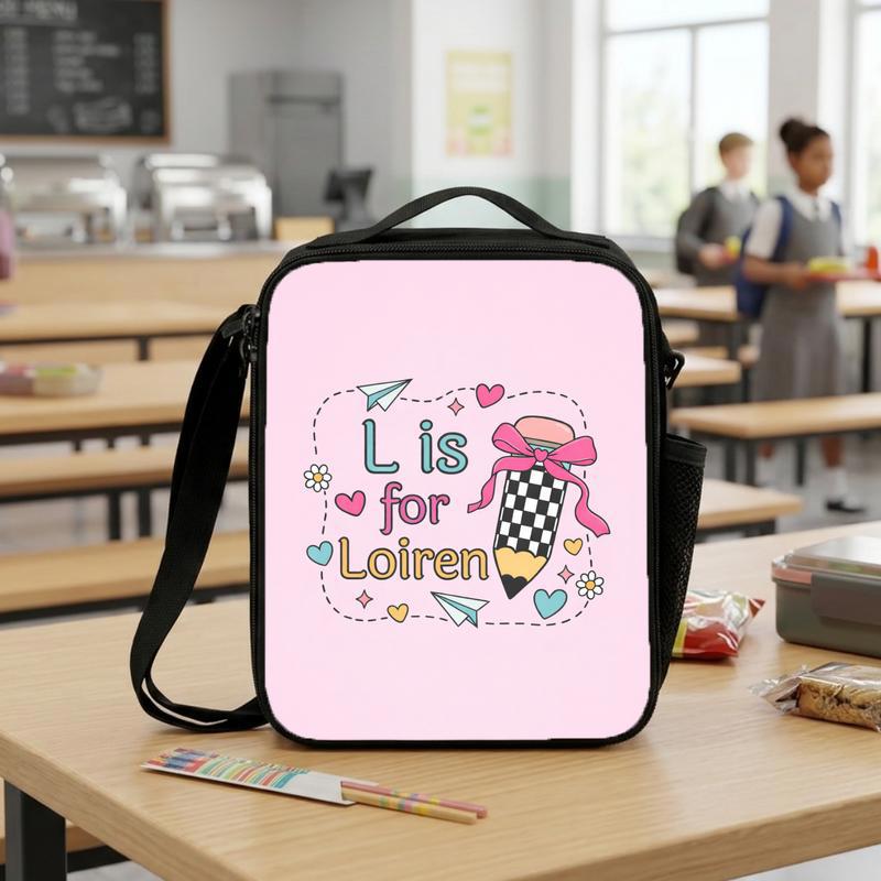Kindergarten Lunch Bag For Girls - Custom Initial Design Lunch Box Bag