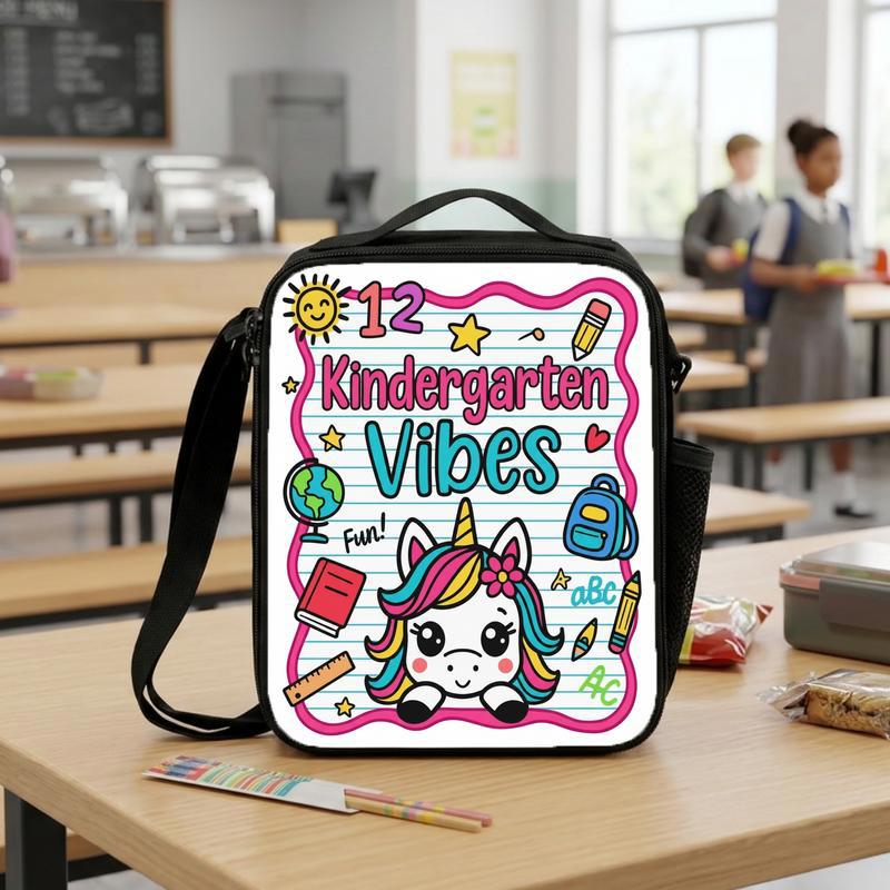 Kindergarten Vibes Lunch Bag - Cute Unicorn School Style Lunch Box Bag