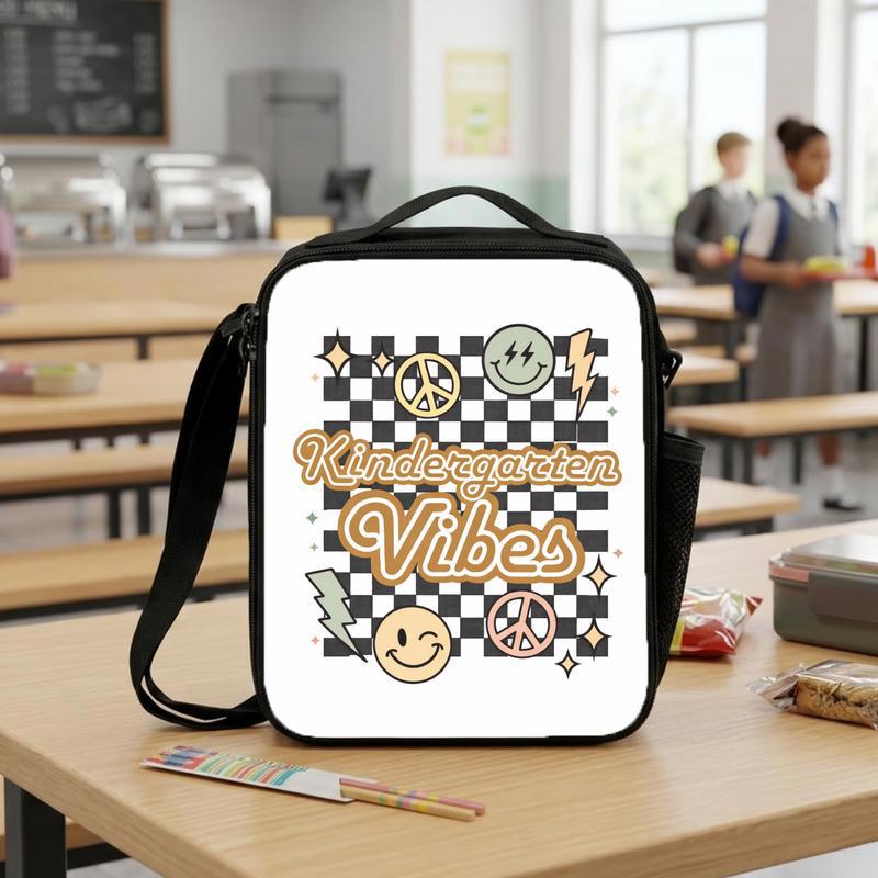 Kindergarten Vibes Lunch Bag - Retro Checkerboard School Style Lunch Box Bag