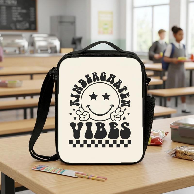 Kindergarten Vibes Lunch Bag - Retro Smiley School Style Lunch Box Bag Kindergarten Vibes Lunch Bag - Retro Smiley School Style Lunch Box Bag