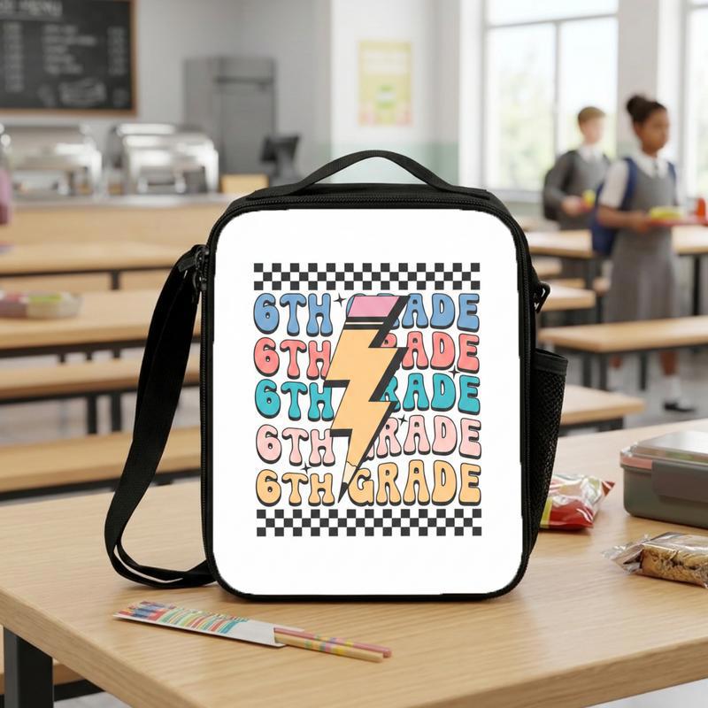 Middle School 6th Grade Lunch Bag - Retro Lightning Checkered Design Lunch Box Bag