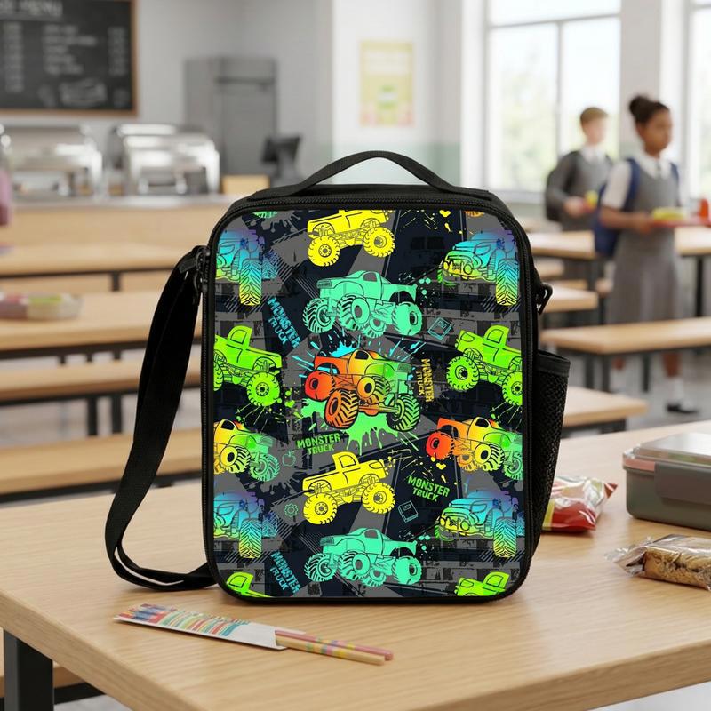 Monster Truck Lunch Bag For Kids - Neon Pattern Back To School Lunch Box Bag Monster Truck Lunch Bag For Kids - Neon Pattern Back To School Lunch Box Bag