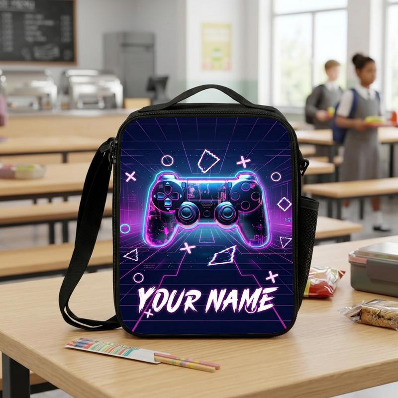 Neon Gamer Lunch Bag With Name - Back To School Style Lunch Box Bag