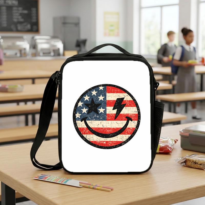 Patriotic Smiley Lunch Bag For Kids - USA School Style Lunch Box Bag Patriotic Smiley Lunch Bag For Kids - USA School Style Lunch Box Bag