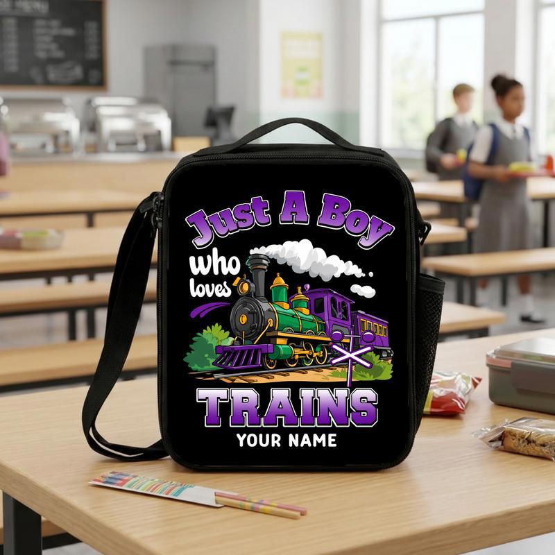 Personalized Back To School Train Lunch Bag - Boy Who Loves Trains Lunch Box Bag Personalized Back To School Train Lunch Bag - Boy Who Loves Trains Lunch Box Bag