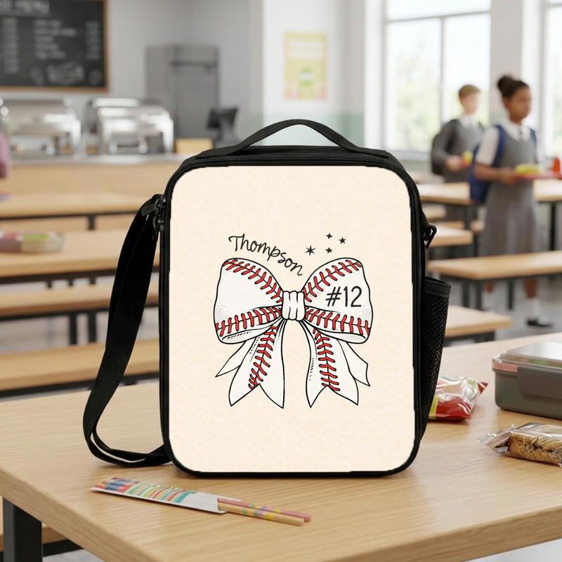 Personalized Baseball Bow Lunch Bag - Custom Name And Number Lunch Box Bag Personalized Baseball Bow Lunch Bag - Custom Name And Number Lunch Box Bag