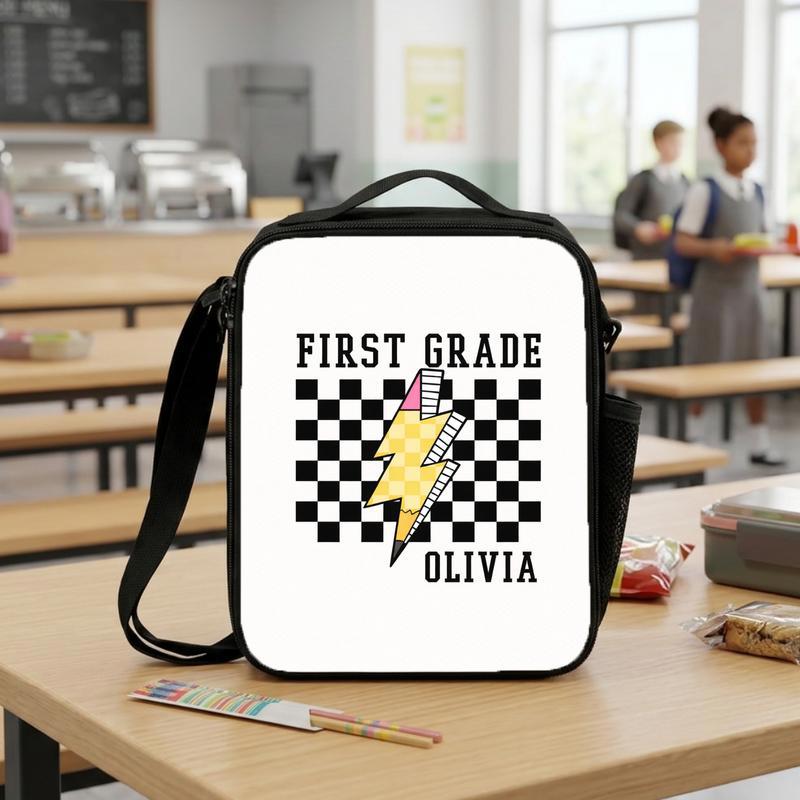 Personalized First Grade Pencil Lightning - Kids Back To School Lunch Bag Lunch Box Bag